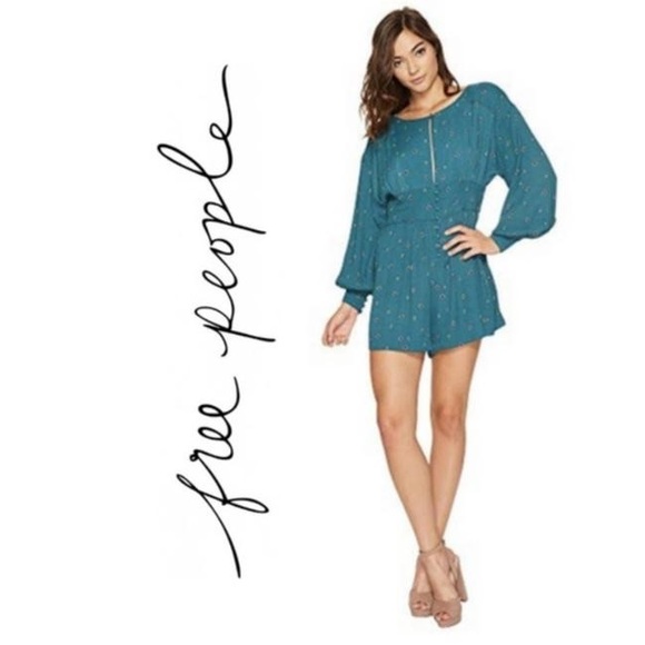 NWT Free People Love Grows Emerald Green Long Sleeve Romper Jumpsuit - Picture 7 of 9